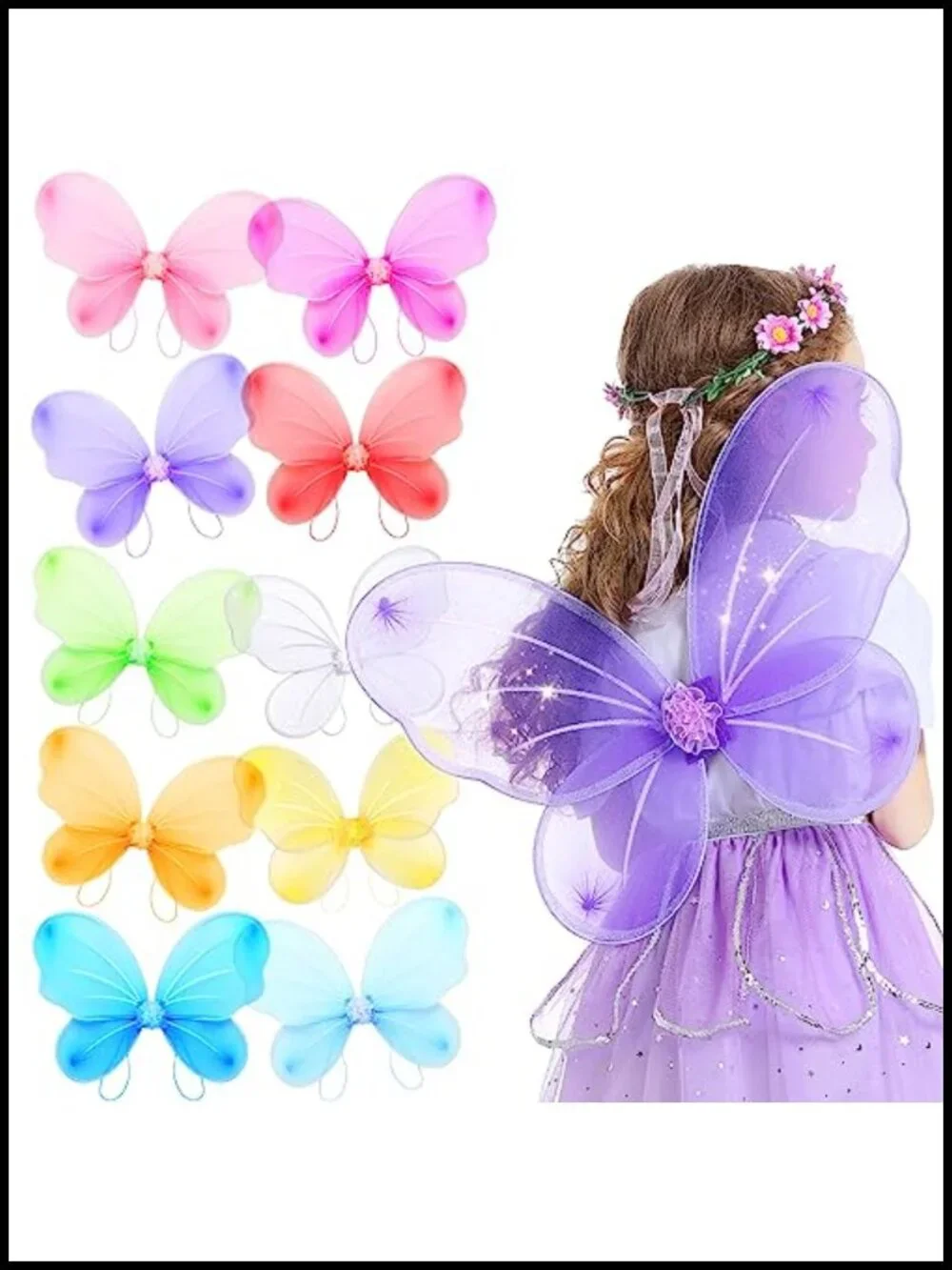 10 Pack Fairy Wings for Girls Costume Pretend Play Halloween Party Lightweight